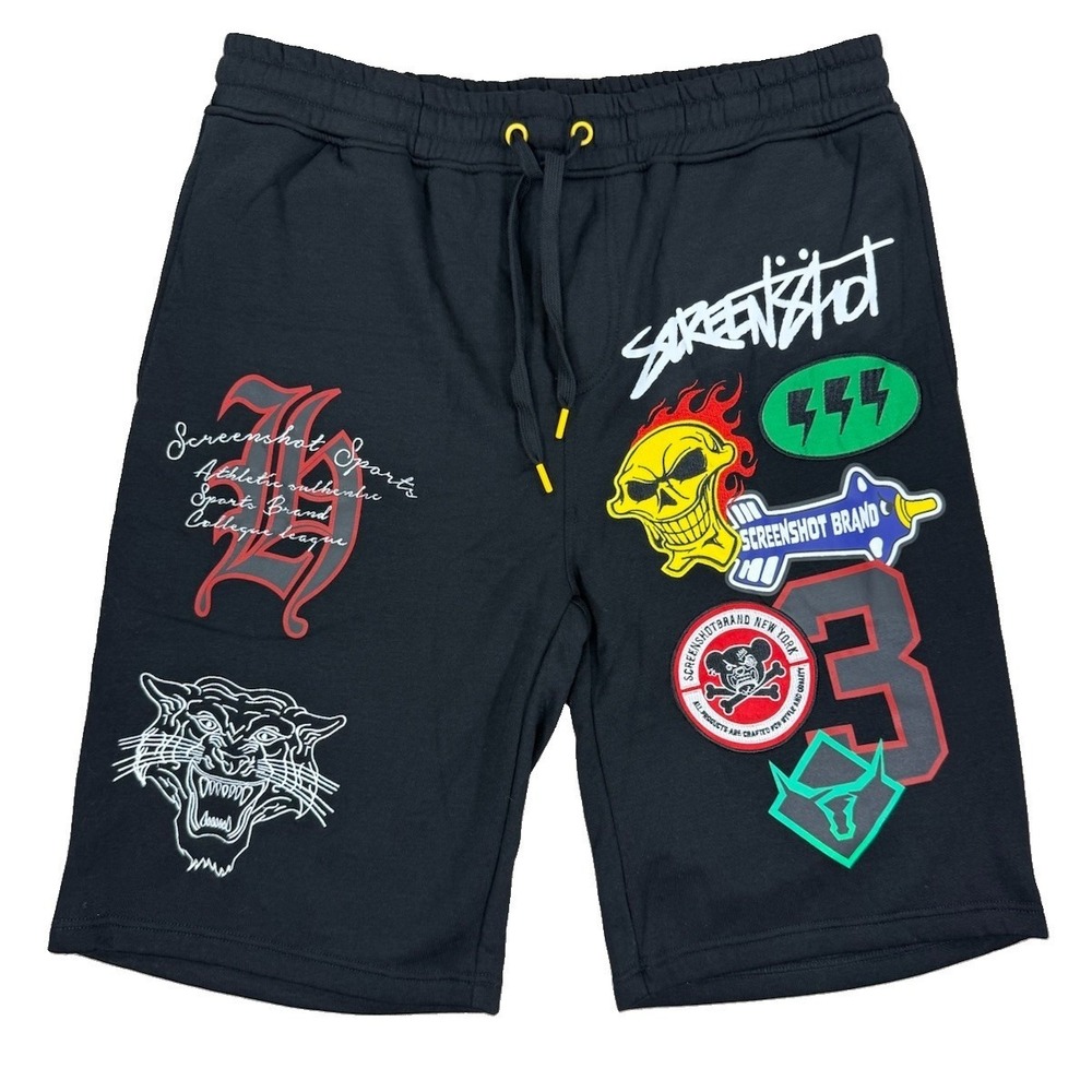 Screenshot Shorts Men's 2XL Black Fleece Streetwear Skull Urban City Hip Hop NWT